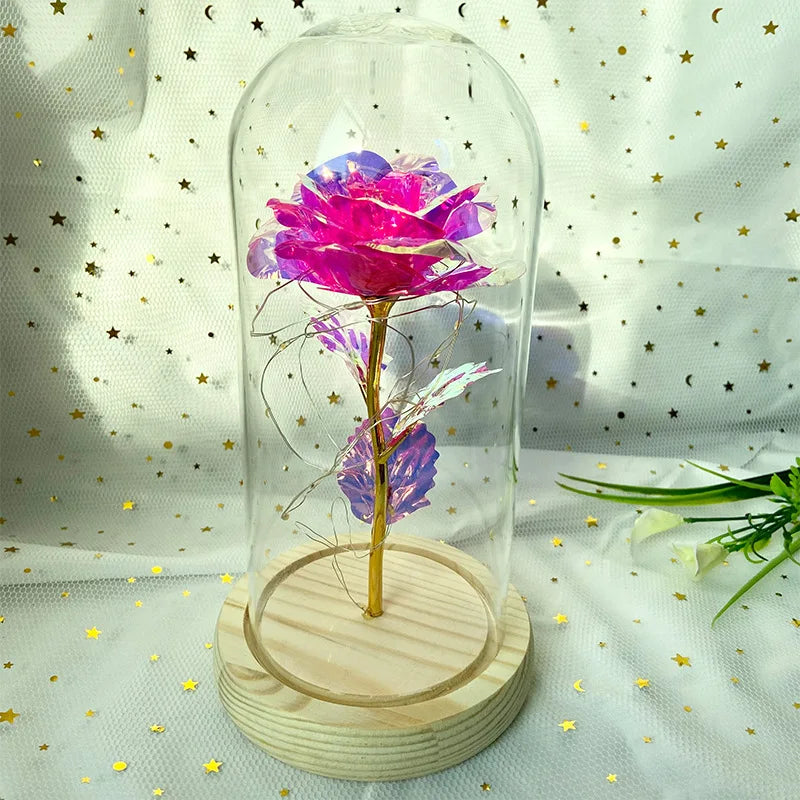 LED Valentine Day Gift for Girlfriend Eternal Rose Light 24K Gold Foil Flower in Glass Cover Mothers Day Wedding Bridesmaid Gift