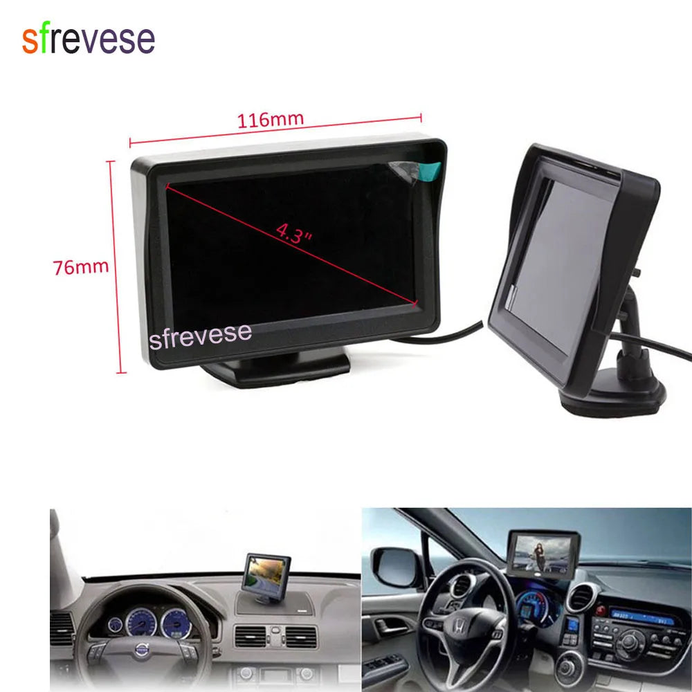 4.3" Car LCD Monitor , Waterproof 18 LED IR Night Vision Reverse Parking Backup Camera Rear View Kit 10M Cable 12V-24V