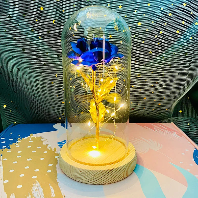 LED Valentine Day Gift for Girlfriend Eternal Rose Light 24K Gold Foil Flower in Glass Cover Mothers Day Wedding Bridesmaid Gift