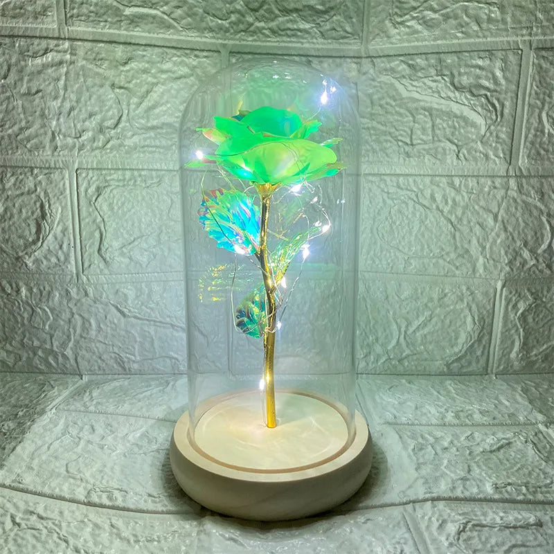 LED Valentine Day Gift for Girlfriend Eternal Rose Light 24K Gold Foil Flower in Glass Cover Mothers Day Wedding Bridesmaid Gift