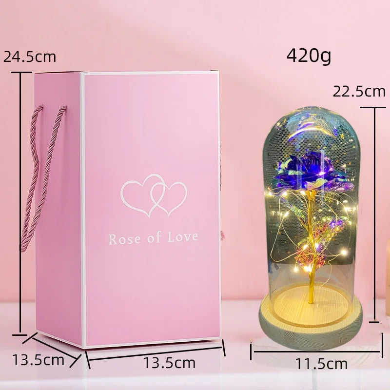 LED Valentine Day Gift for Girlfriend Eternal Rose Light 24K Gold Foil Flower in Glass Cover Mothers Day Wedding Bridesmaid Gift