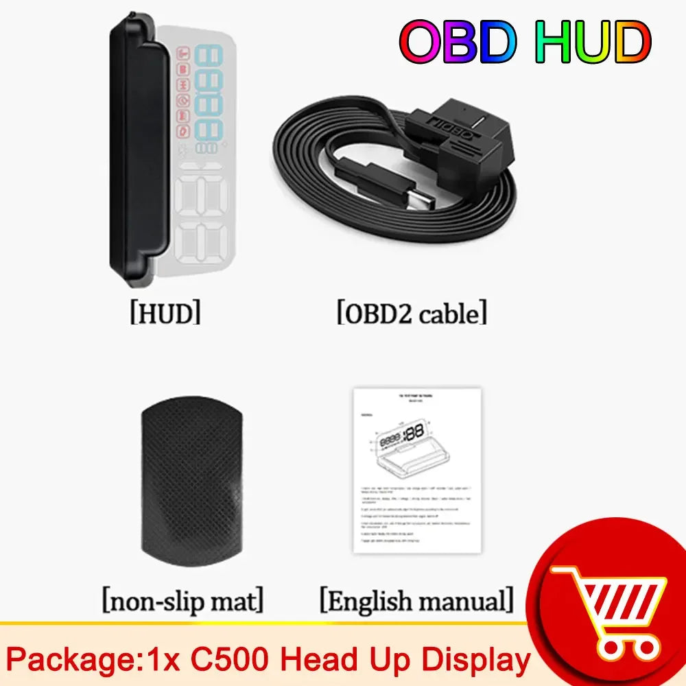 C500 OBD2 Head up Display Windshield Car Speedometer Projector Accessories T900 GPS HUD for All Car Speed KM/H MPH Customized