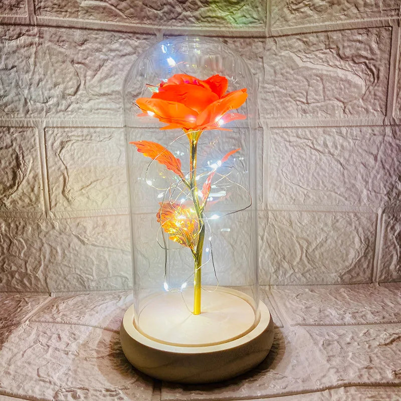LED Valentine Day Gift for Girlfriend Eternal Rose Light 24K Gold Foil Flower in Glass Cover Mothers Day Wedding Bridesmaid Gift
